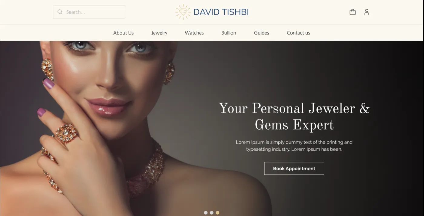 David Tishbi luxury jewelry storefront hero featuring fine gems and rings